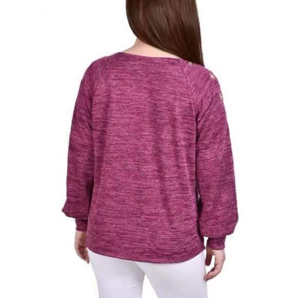 NY Collection Long Sleeve Shoulder Cutout Tunic Top With Grommets - Picture 2 of 10